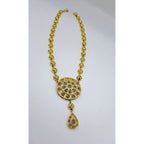 Collier Beldi Boules Or Jaune - Pendentif Rosace Ronde et Goutte Sertis de Pierres – or 18 carats | Tariki