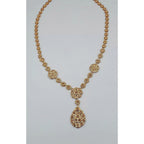 Collier Beldi Rosaces Ajourées Or Rose - Pendentif Goutte Serti de Pierres Synthétiques – or 18 carats | Tariki