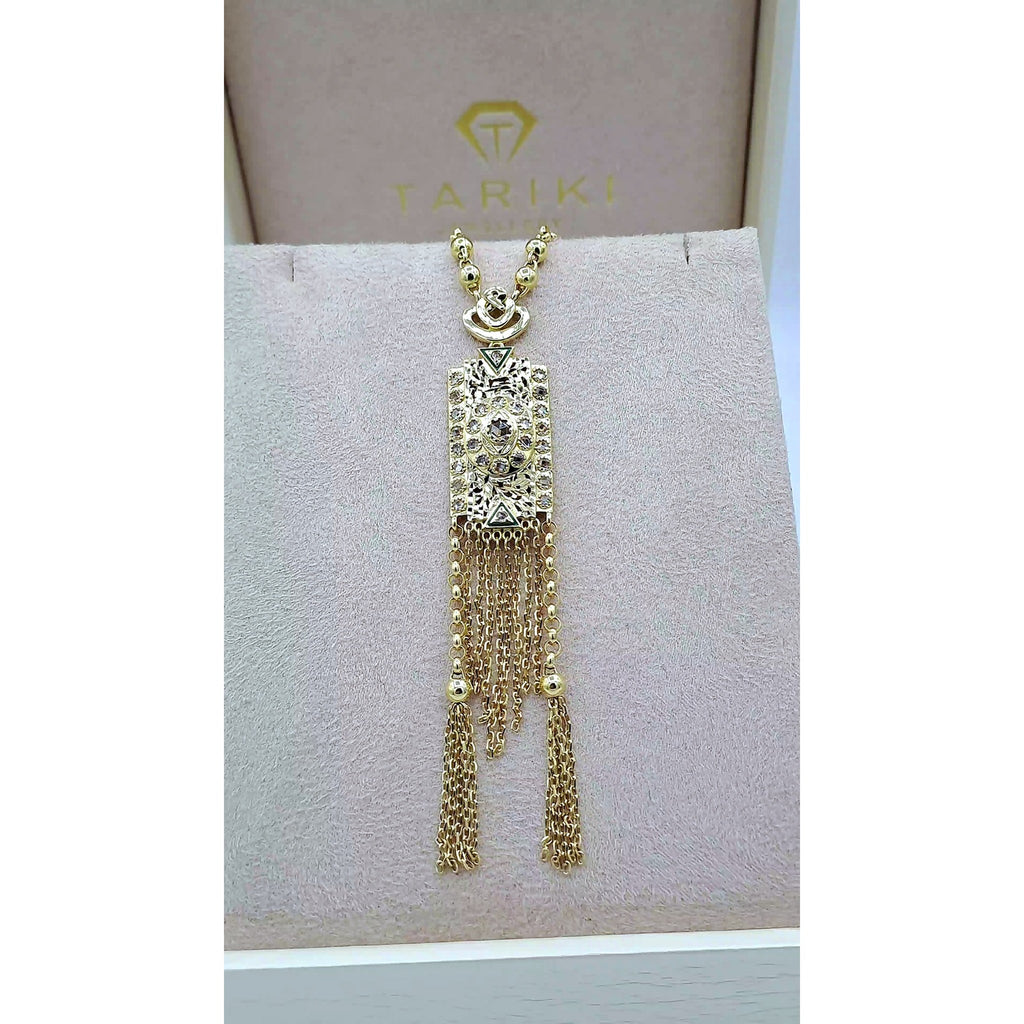 Collier Boulhya Or Jaune - Pendentif Rectangulaire Ajouré à Franges – or 18 carats | Tariki