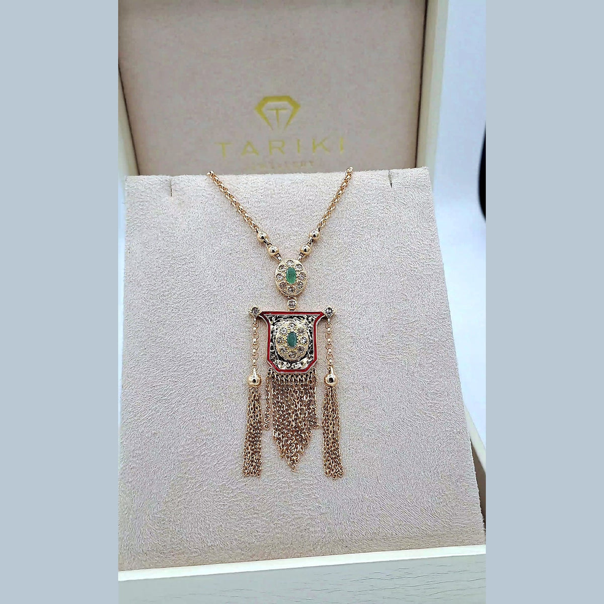 Collier Boulhya Or Rose - Pendentif Émaillé Rouge Serti, Franges – or 18 carats | Tariki