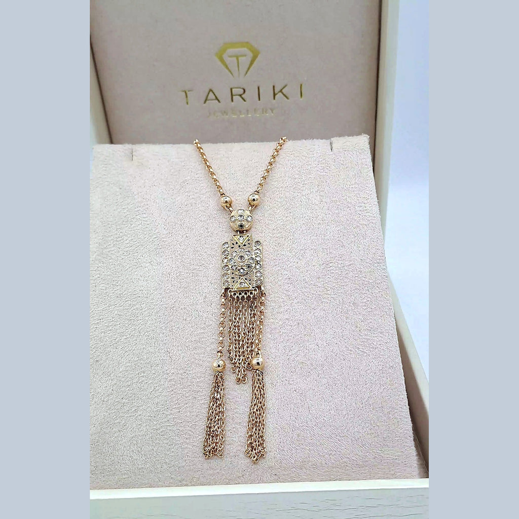 Collier Boulhya Or Rose - Pendentif Rectangulaire Ajouré à Franges – or 18 carats | Tariki