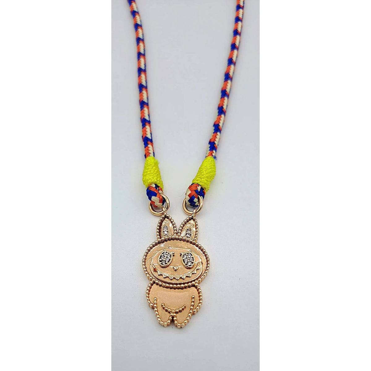 Collier Cordon Bleu et Rose Pendentif Lapin Or Rose - Serti – or 18 carats | Tariki