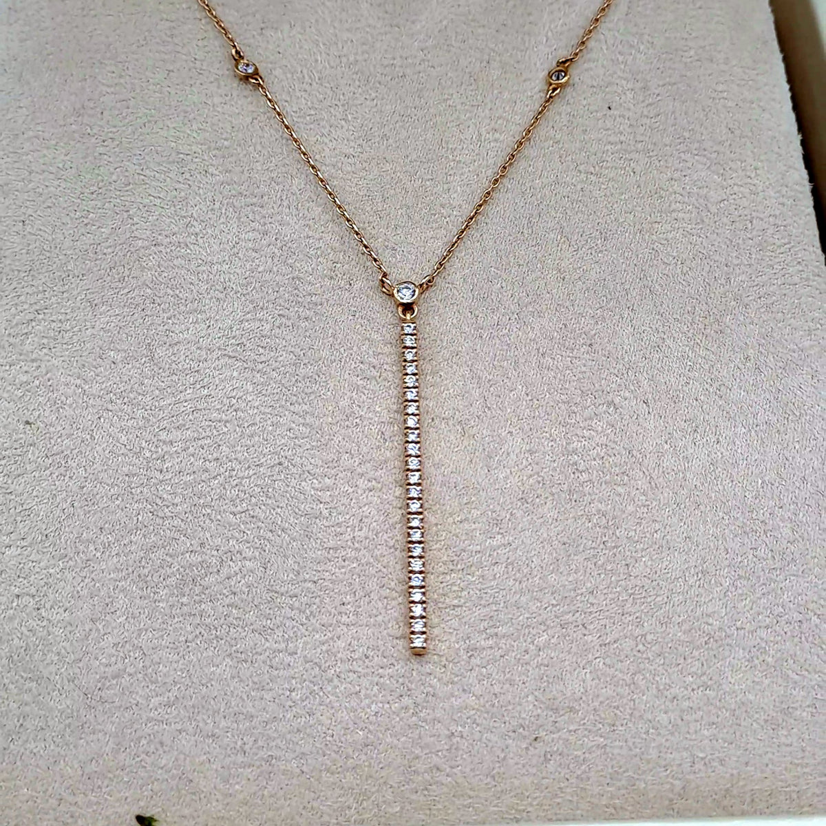 Collier Cravate Or Jaune - Barre Verticale Sertie de Pierres – or 18 carats | Tariki
