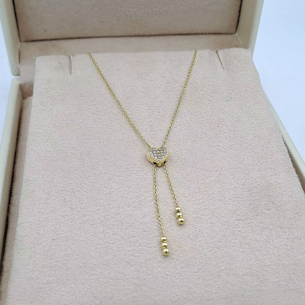 Collier Cravate Or Jaune - Cœur Serti et Boules – or 18 carats | Tariki