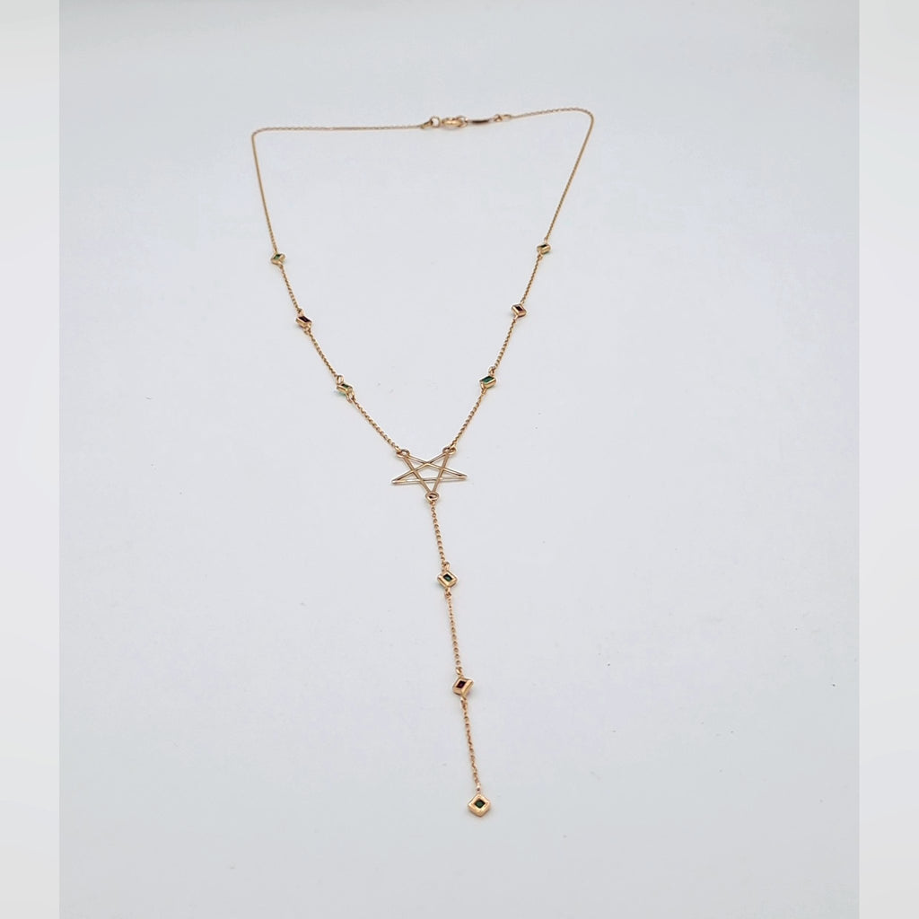 Collier Cravate Or Rose - Étoile Main de Fatma et Pampille – or 18 carats | Tariki