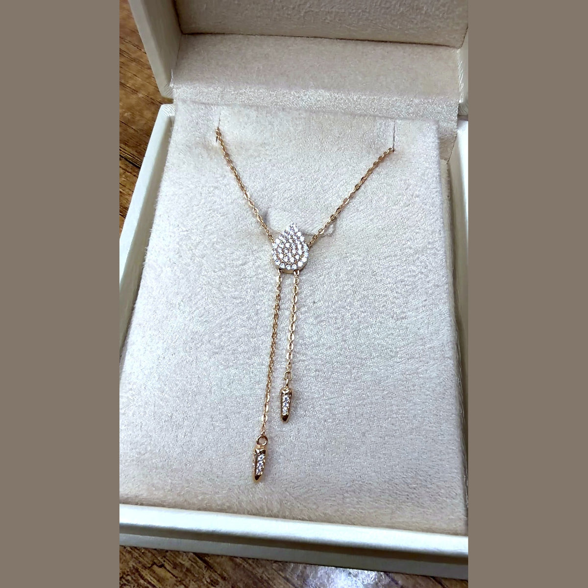 Collier Cravate Or Rose - Goutte Pavée, Pampilles – or 18 carats | Tariki