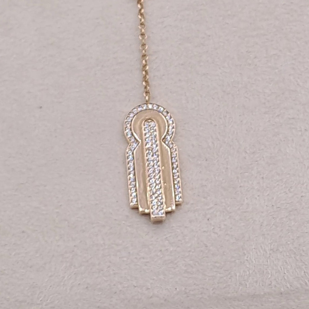 Collier Cravate Or Rose - Pendentif Main de Fatma Sertie de Pierres – or 18 carats | Tariki