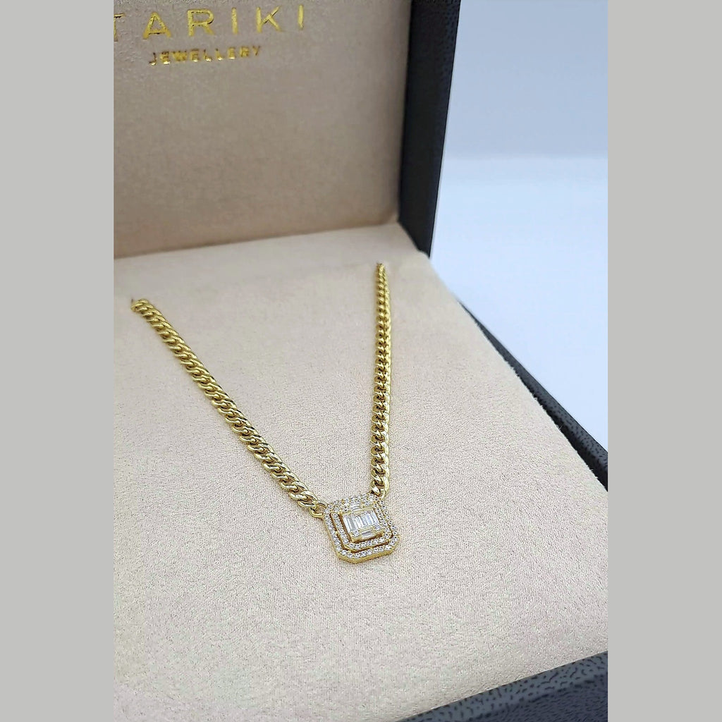 Collier Maille Cubaine Or Jaune - Pendentif Rectangulaire Pavé – or 18 carats | Tariki
