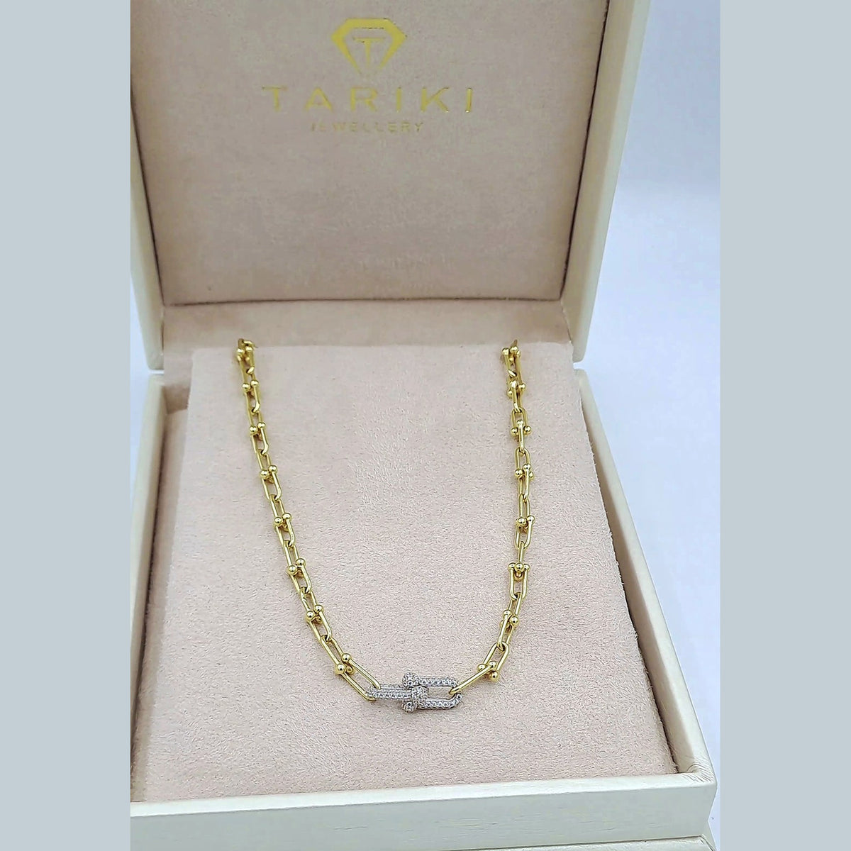 Collier Maillons Or Jaune - Motif U, Fermoir Serti de Pierres – or 18 carats | Tariki