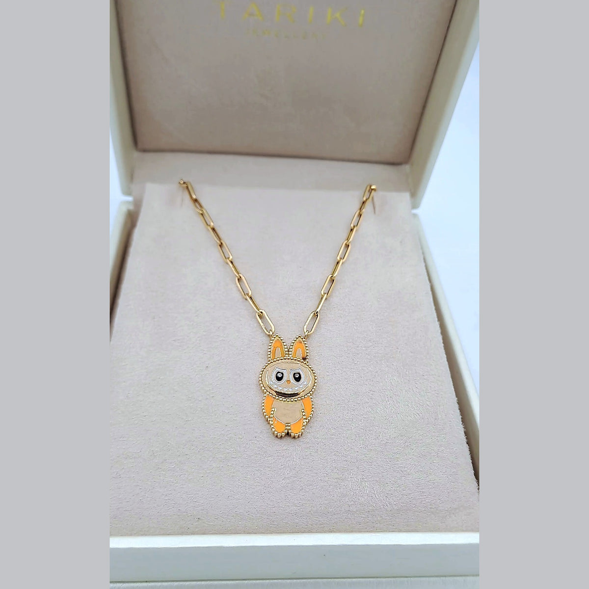Collier Maillons Or Rose - Pendentif Lapin Émaillé Orange – or 18 carats | Tariki