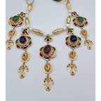 Collier Majdoul Beldi Cordon Vert Or Rose - Rosaces Émaillées Serties, Pampilles – or 18 carats | Tariki