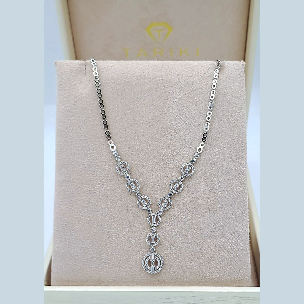 Collier Or Blanc - Maillons Ovales Sertis de Pierres, Pendentif Cercle – or 18 carats | Tariki