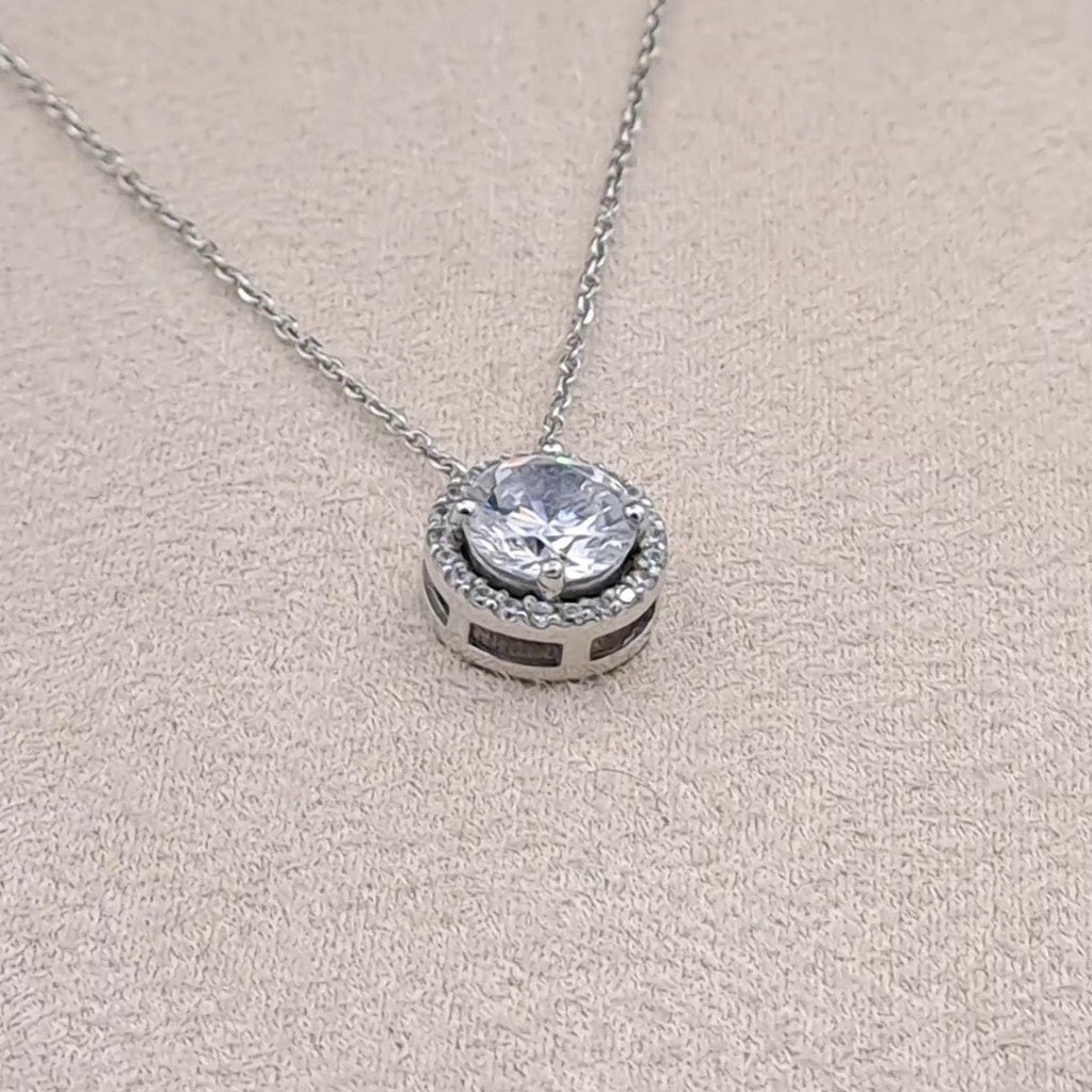Collier Or Blanc - Pendentif Rond Halo Serti – or 18 carats | Tariki