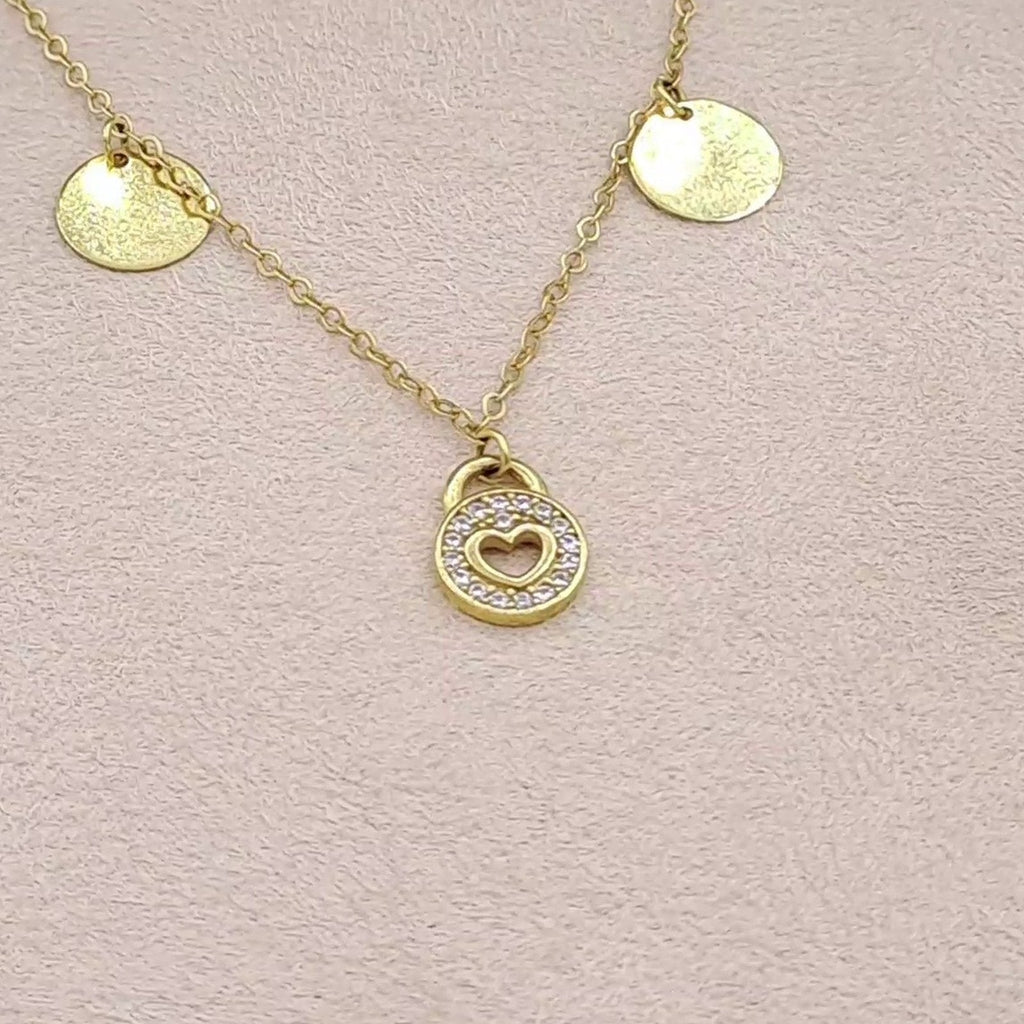 Collier Or Jaune - Médailles Rondes et Cercle Serti – or 18 carats | Tariki