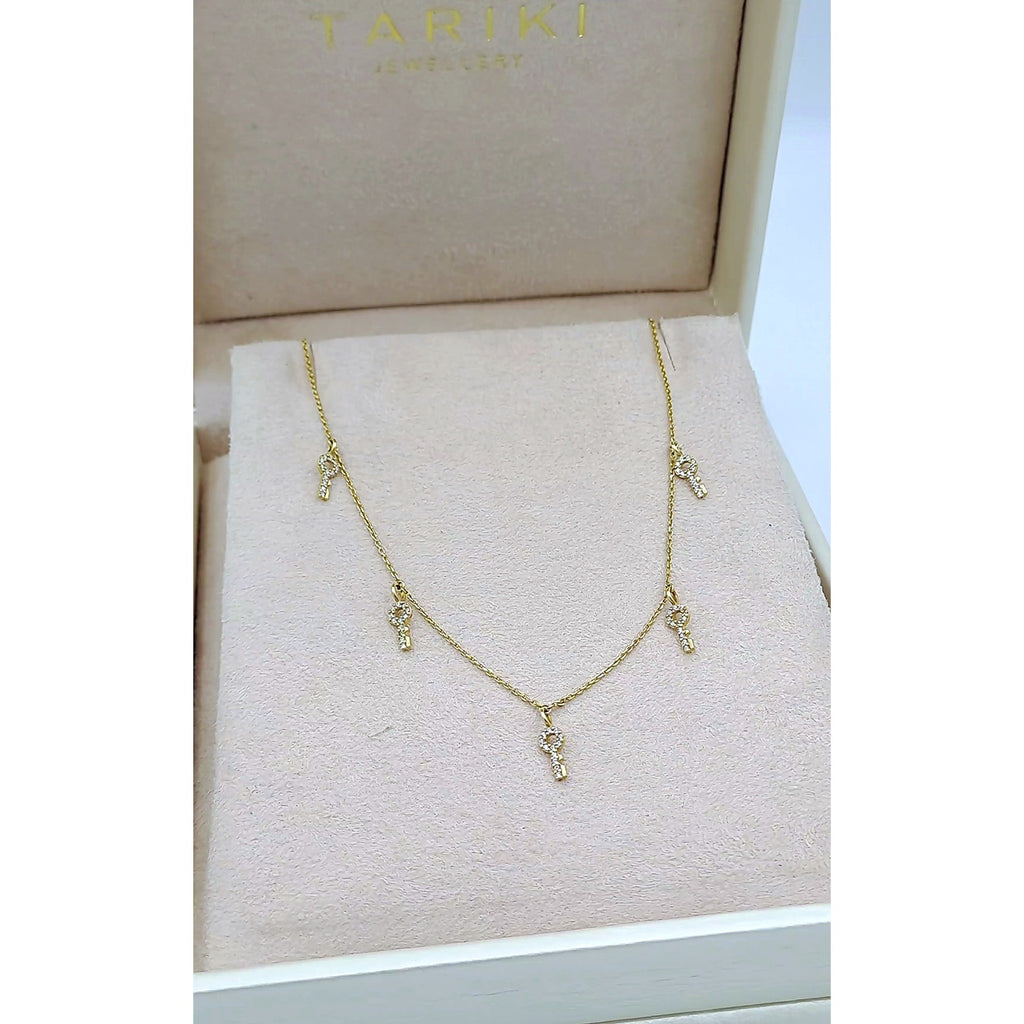 Collier Or Jaune - Pampilles Clés Serties de Pierres – or 18 carats | Tariki
