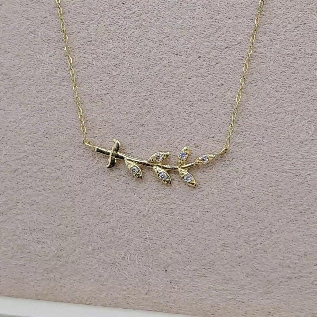 Collier Or Jaune - Pendentif Branche Feuilles Sertie – or 18 carats | Tariki