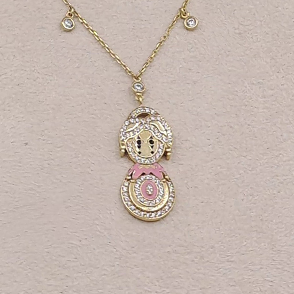 Collier Or Jaune - Pendentif Lapin Serti de Pierres, Émail Rose, Pampilles – or 18 carats | Tariki