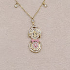 Collier Or Jaune - Pendentif Lapin Serti de Pierres, Émail Rose, Pampilles – or 18 carats | Tariki