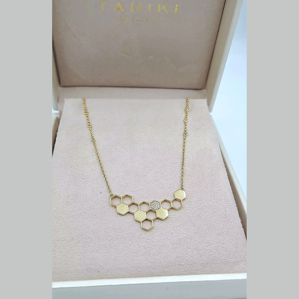 Collier Or Jaune - Pendentif Nid d'Abeille Serti de Pierres – or 18 carats | Tariki