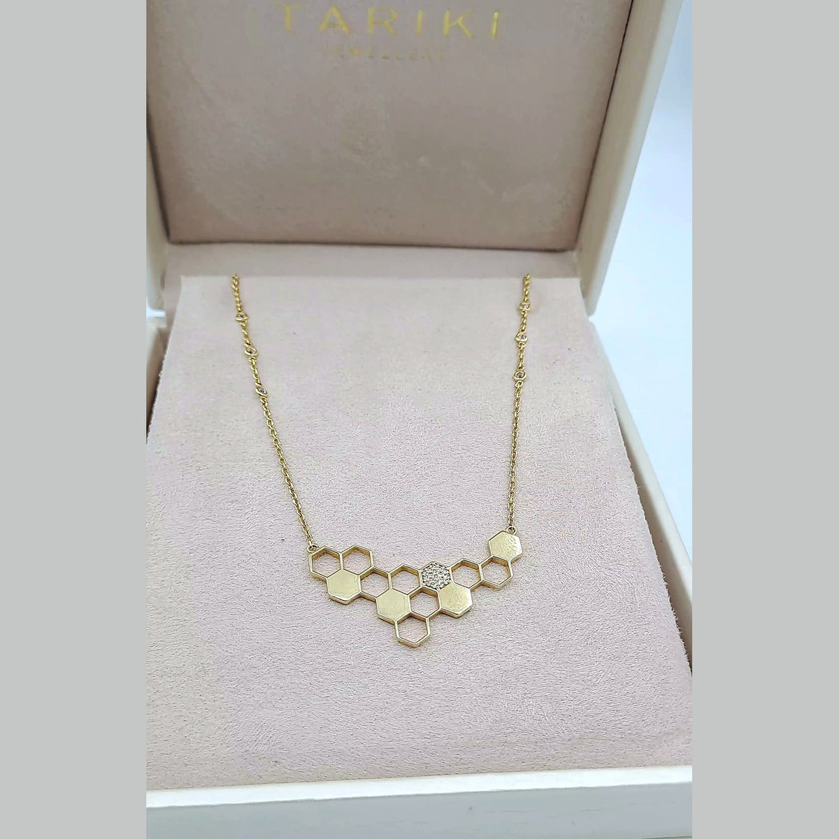 Collier Or Jaune - Pendentif Nid d'Abeille Serti de Pierres – or 18 carats | Tariki