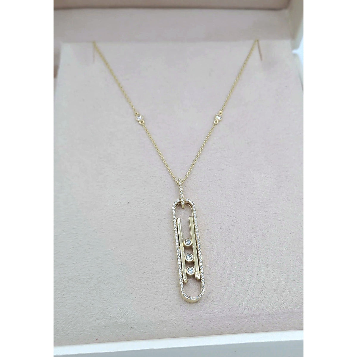 Collier Or Jaune - Pendentif Ovale Allongé Serti, Pierres Mobiles – or 18 carats | Tariki