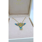 Collier Or Jaune - Pendentif Phénix Émaillé Bleu et Vert Serti de Pierres – or 18 carats | Tariki