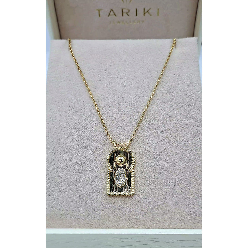 Collier Or Jaune - Pendentif Porte Marocaine Sertie, Pierre Verte – or 18 carats | Tariki