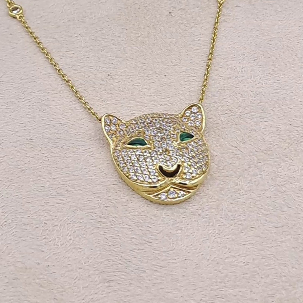 Collier Or Jaune - Pendentif Tête de Jaguar Sertie de Pierres – or 18 carats | Tariki