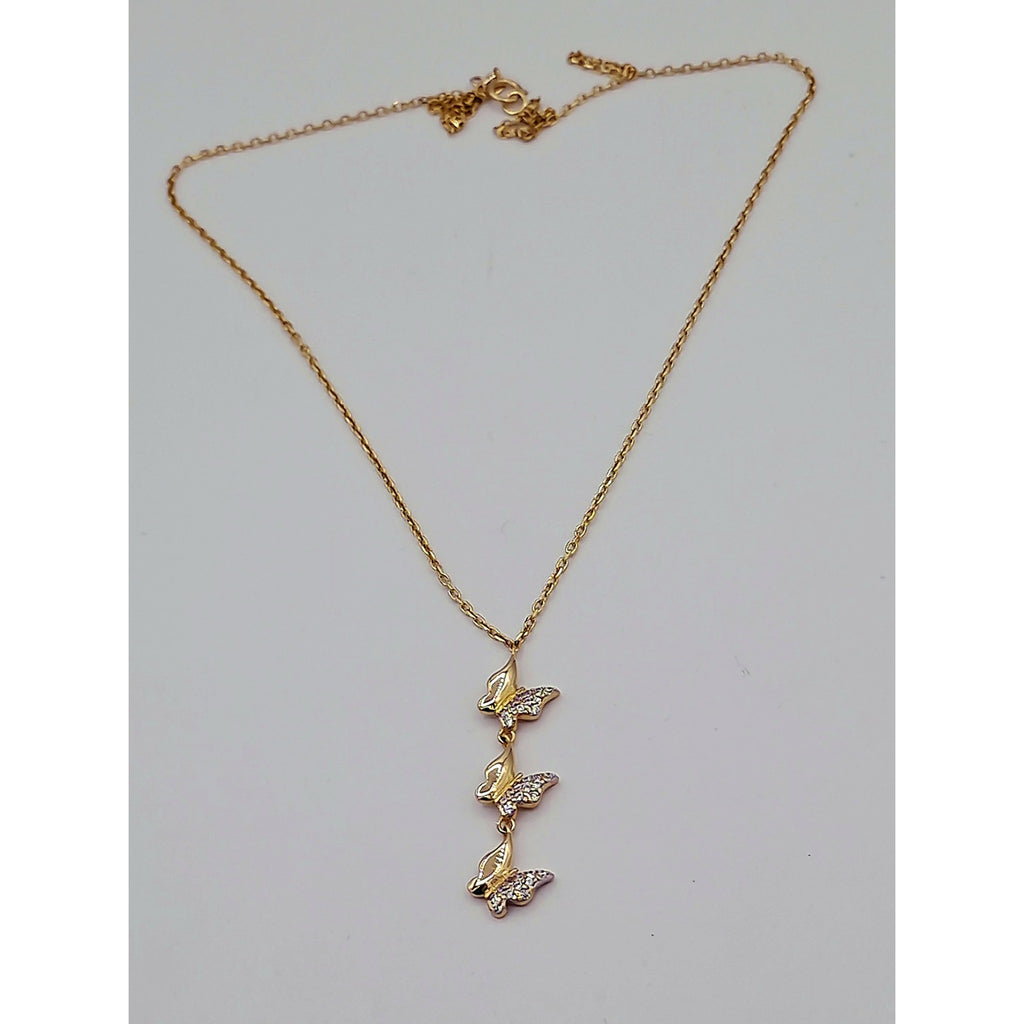 Collier Or Jaune - Pendentif Trois Papillons Sertis de Pierres – or 18 carats | Tariki