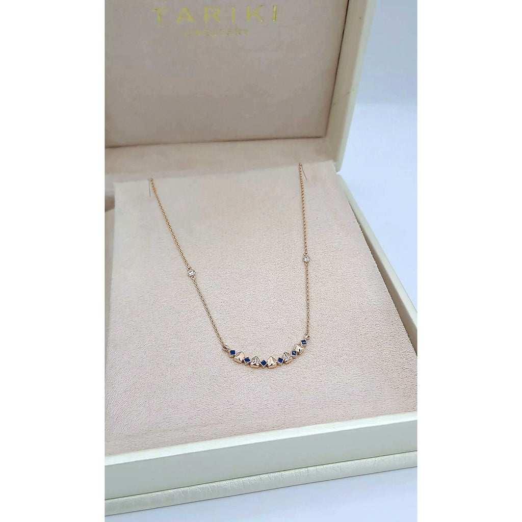 Collier Or Rose - Barrette de Pierres Bleues et Blanches Serties – or 18 carats | Tariki