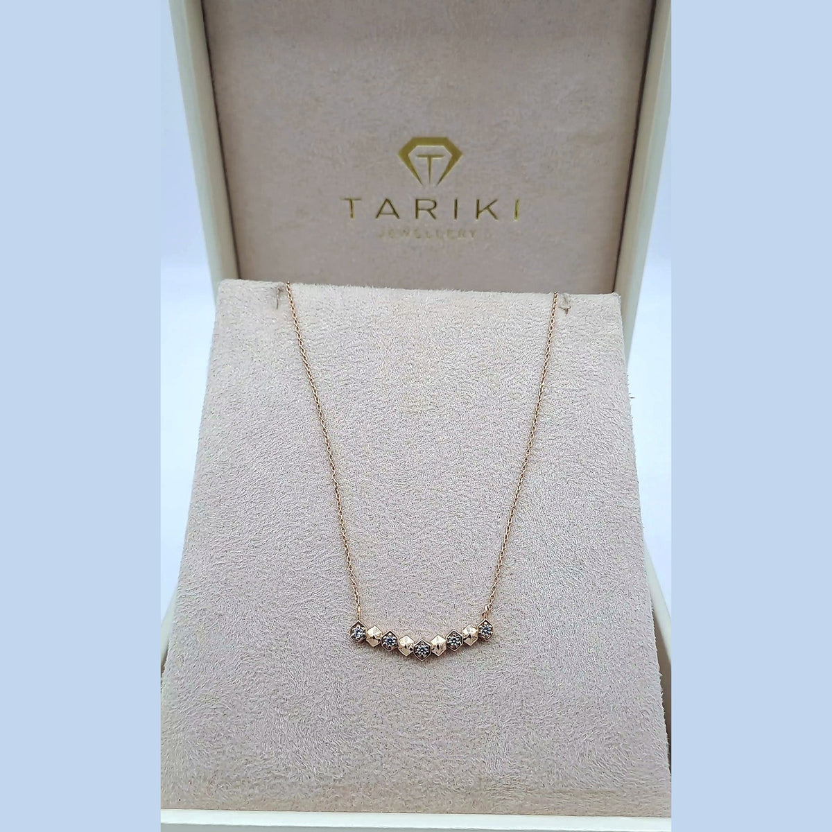 Collier Or Rose - Barrette de Pierres Rondes Serties – or 18 carats | Tariki