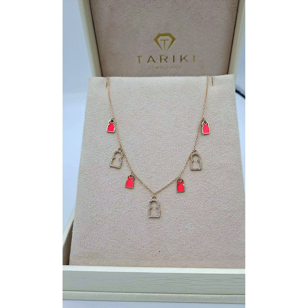 Collier Or Rose - Pampilles Cadenas Sertis et Émail Rouge – or 18 carats | Tariki