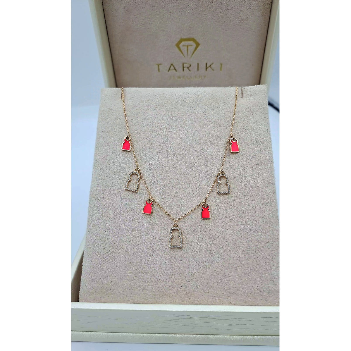 Collier Or Rose - Pampilles Cadenas Sertis et Émail Rouge – or 18 carats | Tariki