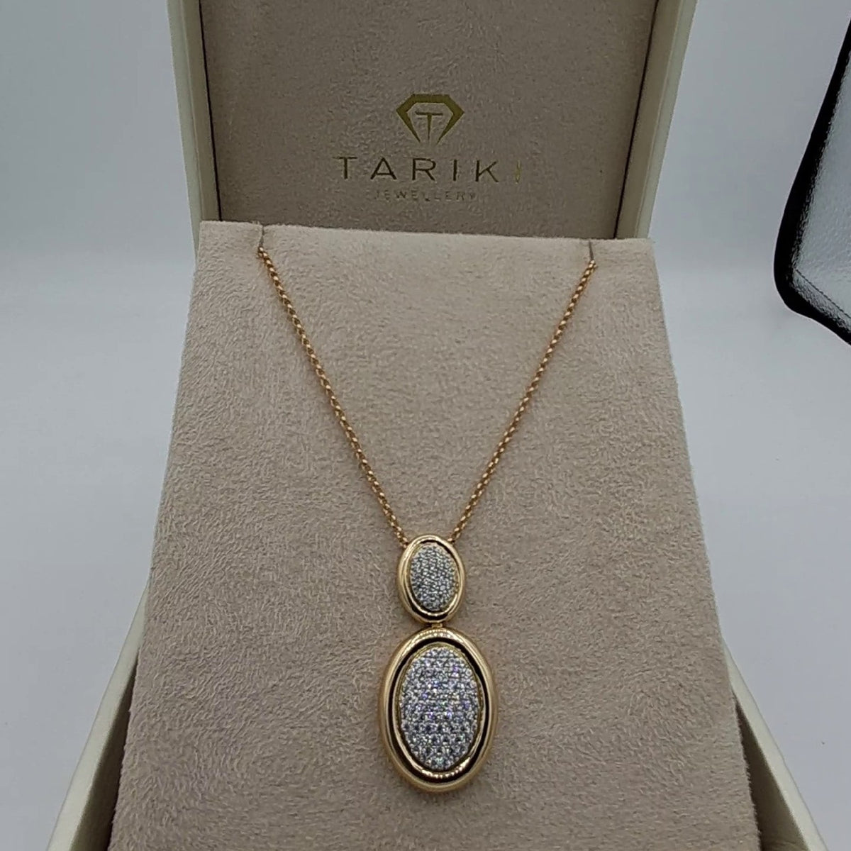 Collier Or Rose - Pendentif Double Ovale Serti de Pierres – or 18 carats | Tariki