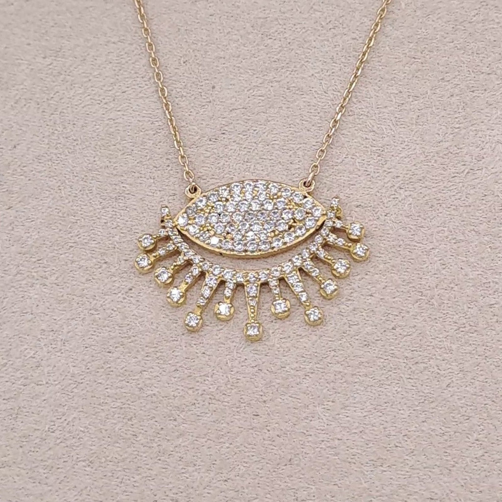 Collier Or Rose - Pendentif Œil Pavé à Franges Serties – or 18 carats | Tariki
