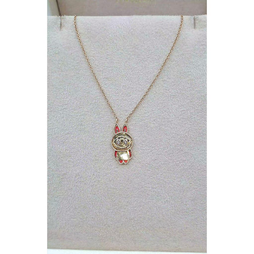 Collier Or Rose - Pendentif Lapin Serti, Émail Rouge – or 18 carats | Tariki