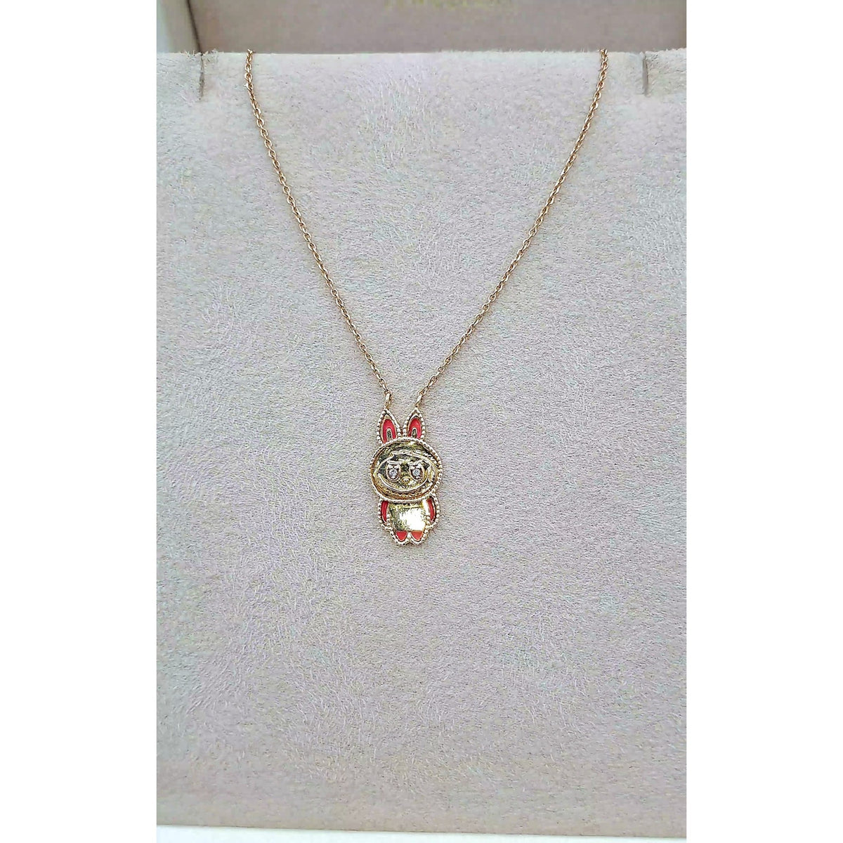Collier Or Rose - Pendentif Lapin Serti, Émail Rouge – or 18 carats | Tariki