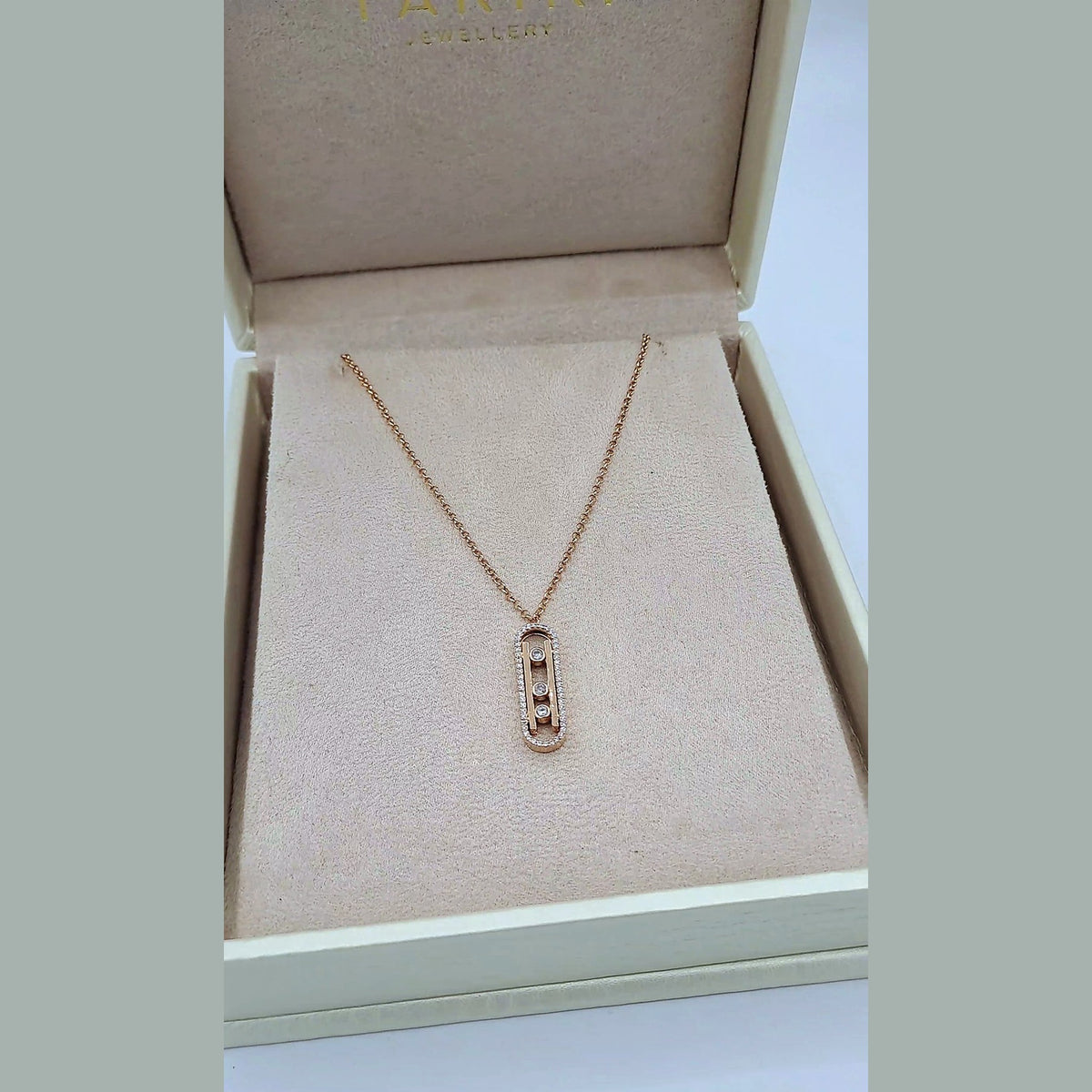 Collier Or Rose - Pendentif Ovale Allongé Serti, Pierres Mobiles – or 18 carats | Tariki