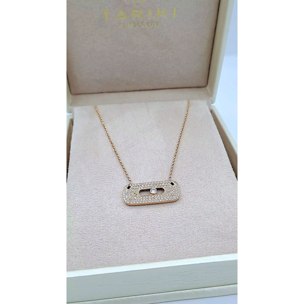 Collier Or Rose - Pendentif Ovale Pavé, Pierre Mobile – or 18 carats | Tariki