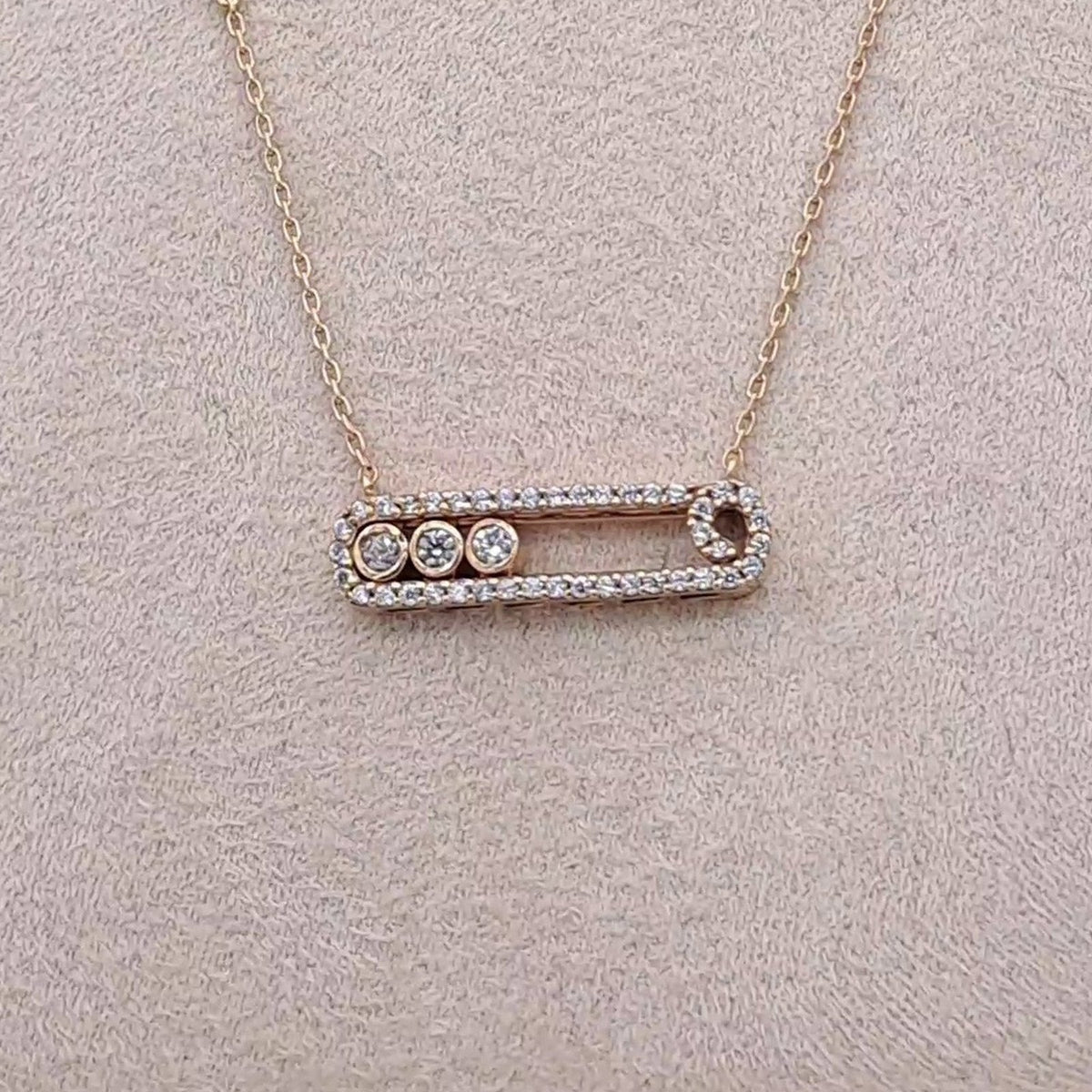 Collier Or Rose - Pendentif Ovale Serti, Pierres Mobiles – or 18 carats | Tariki