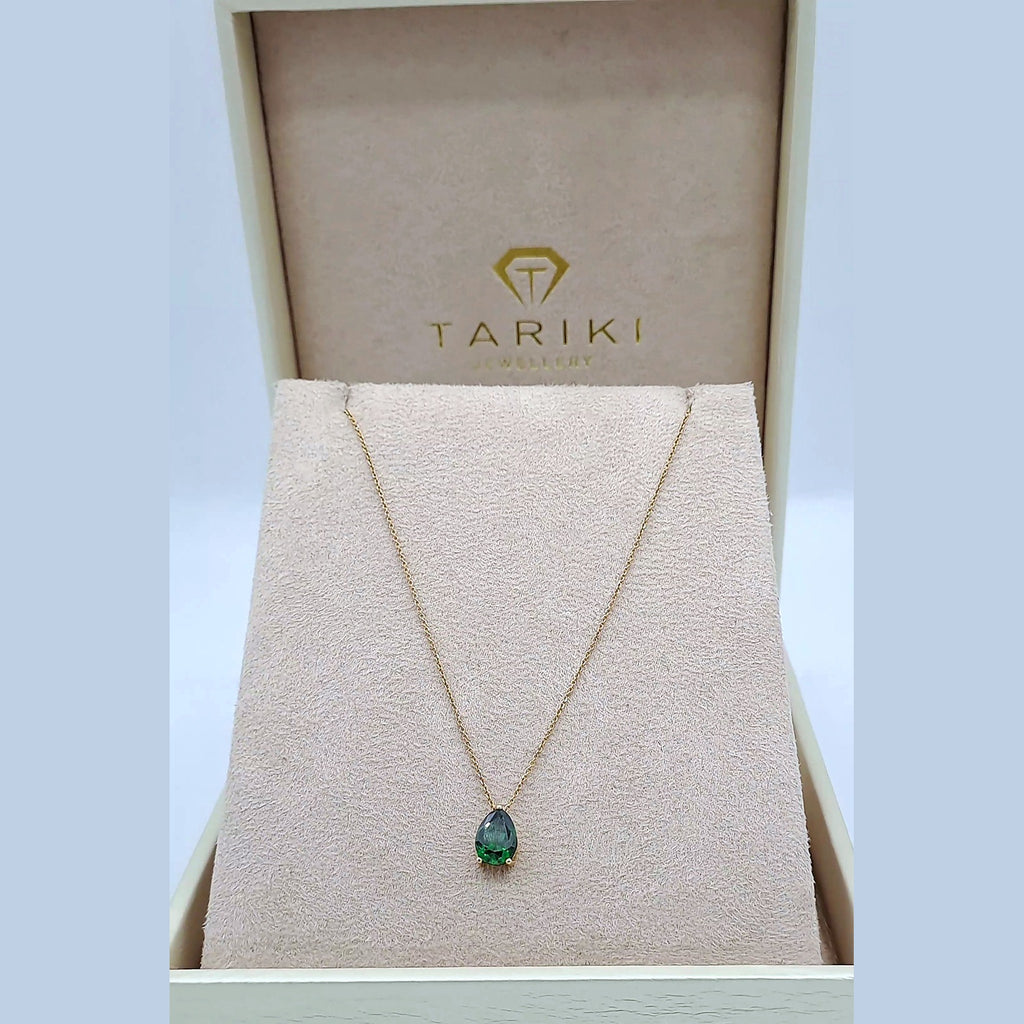 Collier Or Rose - Pendentif Pierre Verte Ovale Sertie – or 18 carats | Tariki