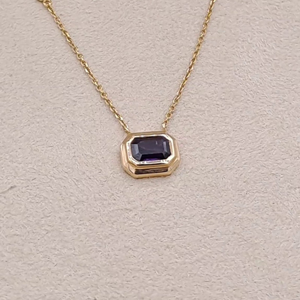 Collier Or Rose - Pendentif Pierre Violette Rectangulaire Sertie – or 18 carats | Tariki