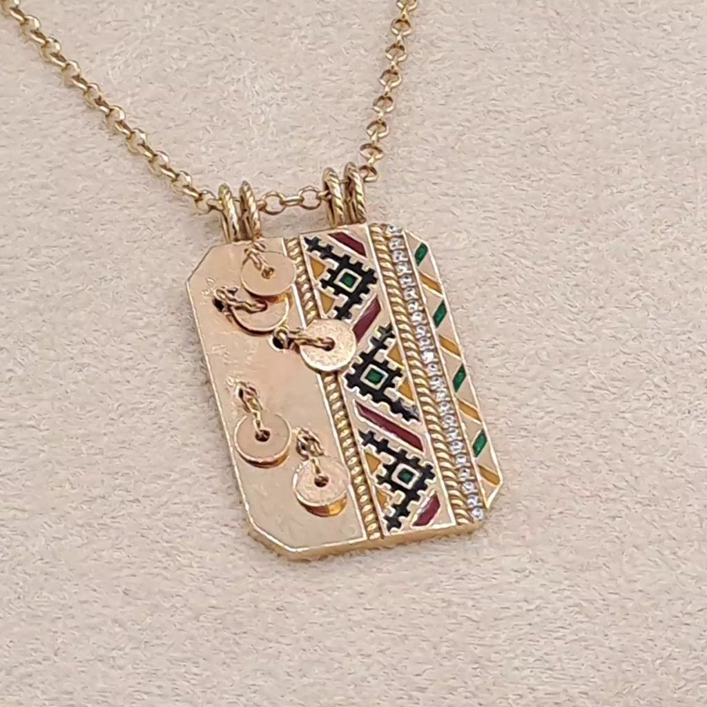 Collier Or Rose - Pendentif Plaque Motif Berbère Émaillé Serti – or 18 carats | Tariki