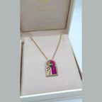 Collier Or Rose - Pendentif Porte Marocaine Émaillée Rose et Pierre Verte – or 18 carats | Tariki