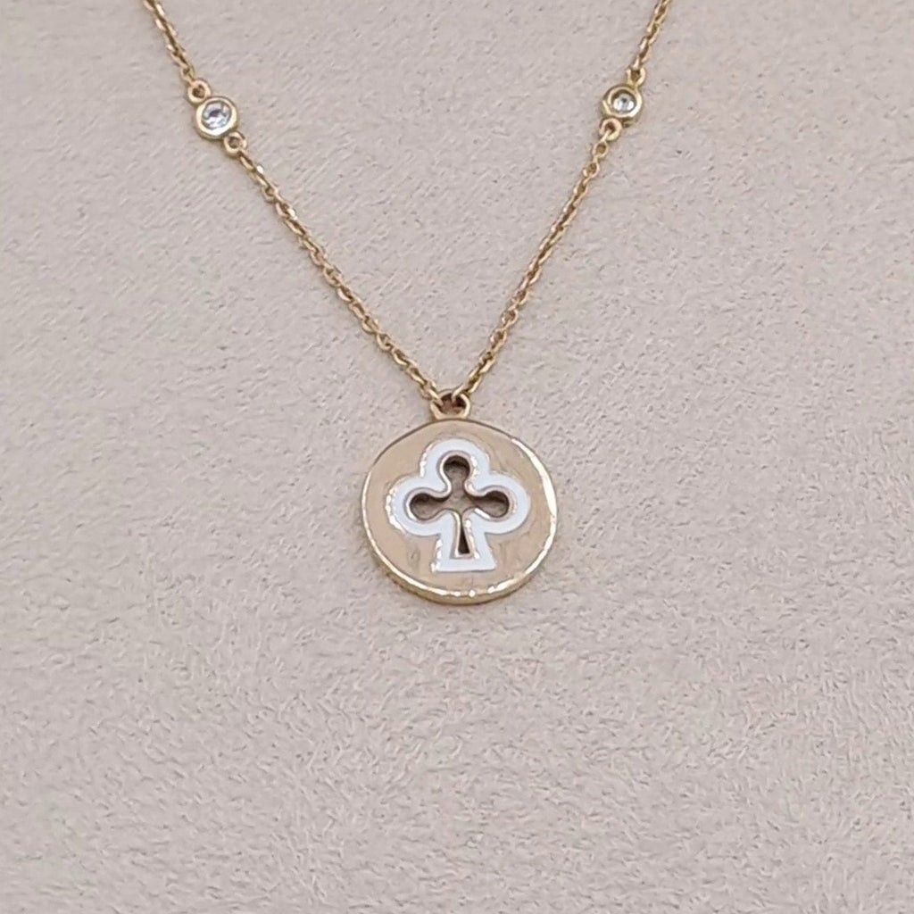 Collier Or Rose - Pendentif Trèfle en Nacre Serti – or 18 carats | Tariki