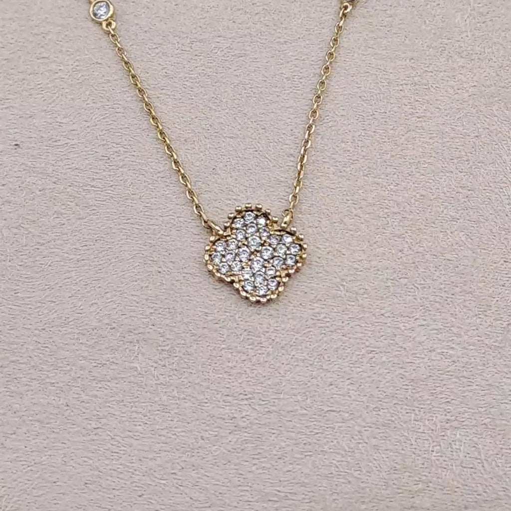 Collier Or Rose - Pendentif Trèfle Pavé de Pierres – or 18 carats | Tariki