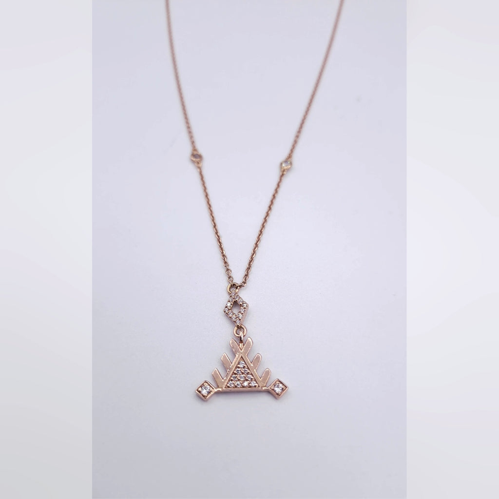 Collier Or Rose - Pendentif Triangle Serti de Pierres, Pampilles – or 18 carats | Tariki