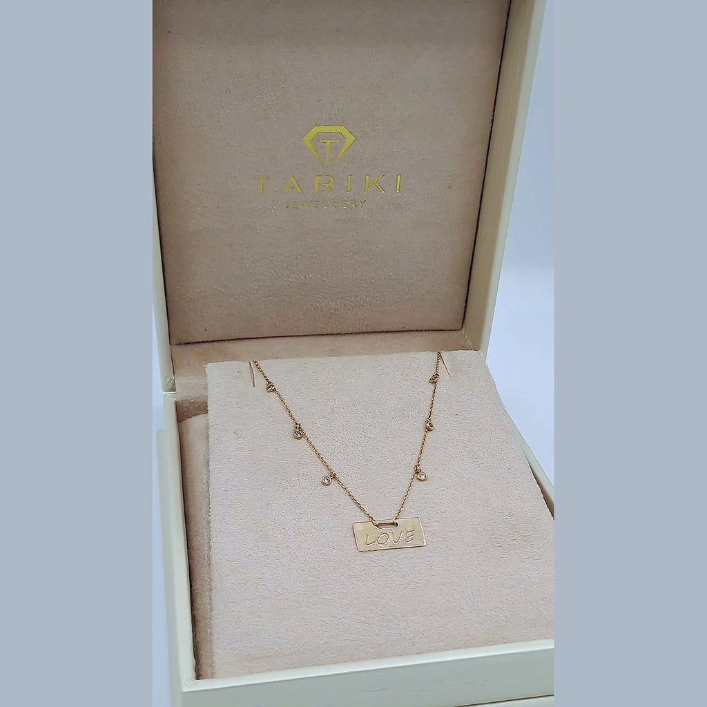 Collier Or Rose - Plaque « Love » et Pampilles – or 18 carats | Tariki