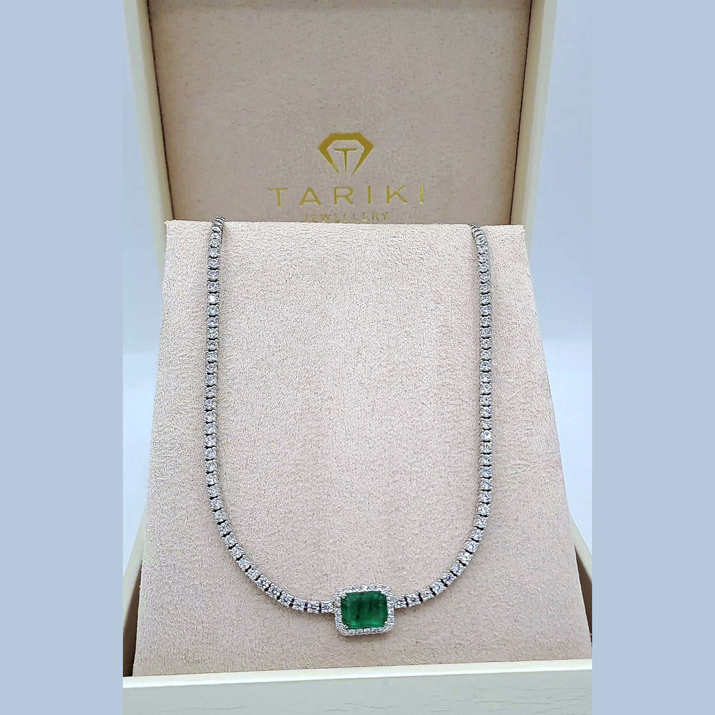 Collier Rivière Or Blanc - Serti de Pierres, Émeraude 3,3 Carats – or 18 carats | Tariki