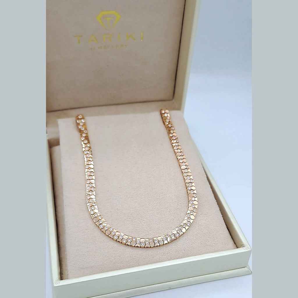 Collier Rivière Or Rose - Serti de Pierres Baguettes – or 18 carats | Tariki